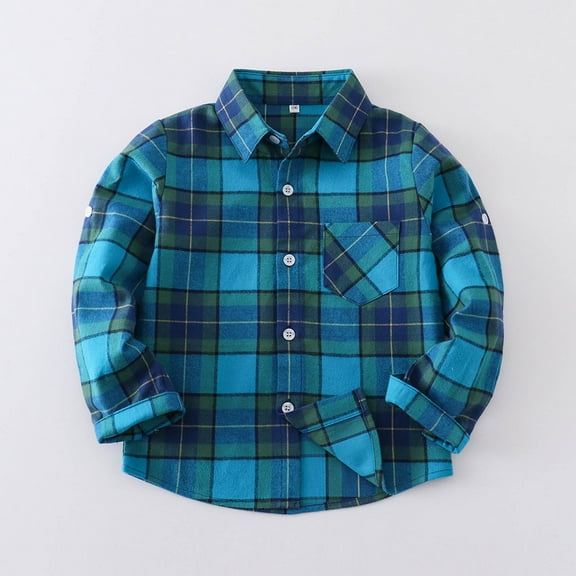NAISIBABY Boys Button Down Shirts, Classic Plaid Long Sleeve Lapel Kids Fall Casual Fashion Jackets Blue 7T