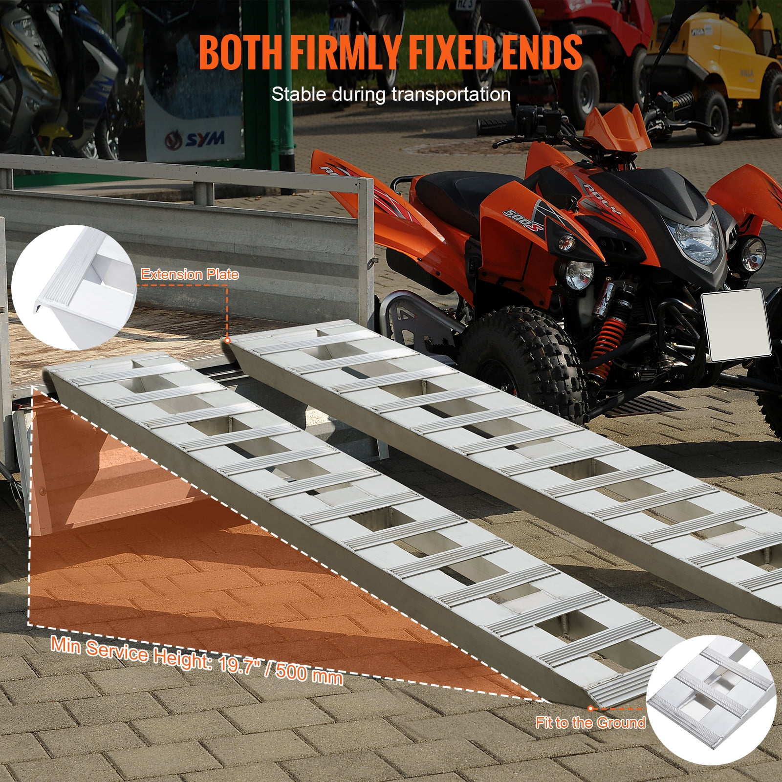 KFFKFF 72" x 15" Aluminum Ramps, 6000 LBS Load Support, Suitable for Motorcycles, Dirt Bikes, Trailers, ATVs, UTVs, Garden Tractors, Lawn Mowers, Set of 2