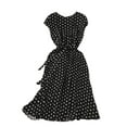 thumbnail image 2 of DYMADE Women Summer Floral Print Elastic Waist Short Sleeve Belted Midi Length A-Line Dress, 2 of 2
