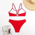 thumbnail image 4 of Women Swimsuits Summer Beach Solid Color Backless Bikini Split Set Red Bathing Suits for Women L, 4 of 7