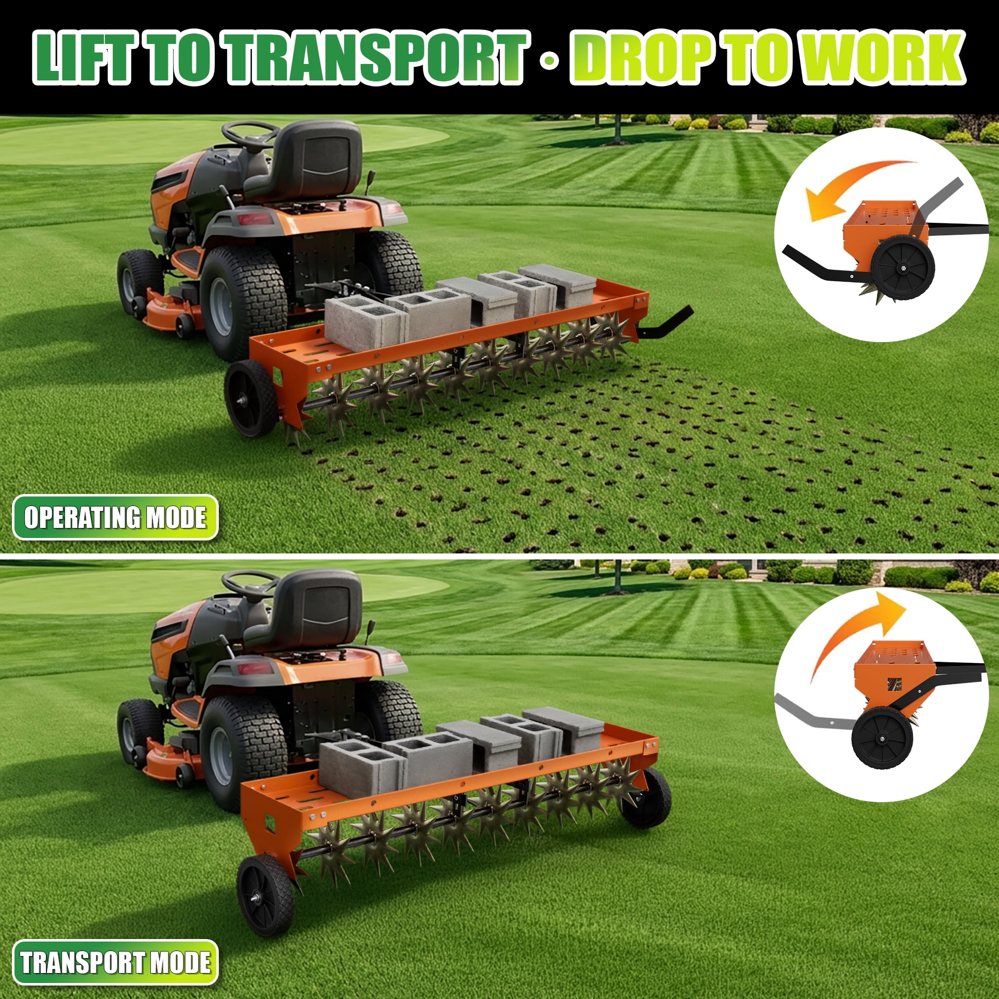 40" Spike Aerator Tow Behind Lawn Aerator Tow Behind w/Universal Hich for Garden,Orange
