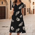 thumbnail image 2 of Gibobby Vestido de gasa de verano para mujer Vestido holgado de cuello redondo con estampado floral de manga corta informal de verano para mujer Mini vestidos d(Negro,M), 2 of 5