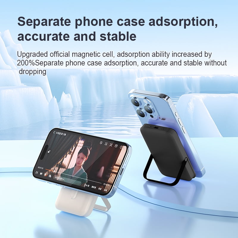 NIGOE Magnetic Wireless Power Bank 10000mAh Portable Charger 22.5W Fast Charging White, Dual-Bracket Compatible Phone Holder, for Samsung iPhone 16/15/14 Series