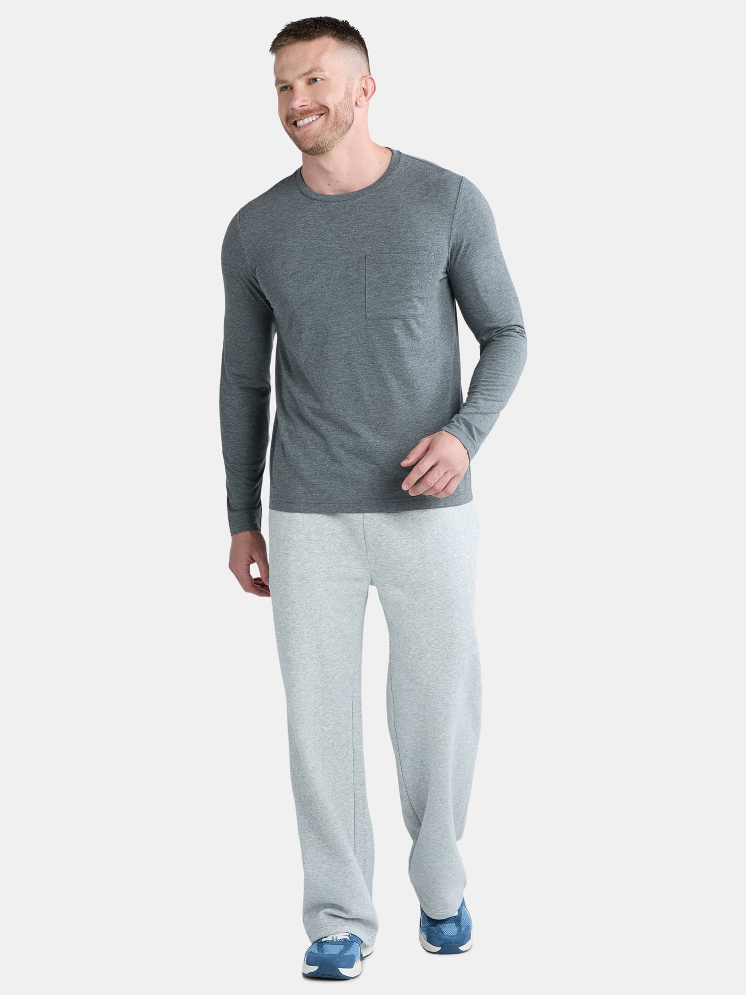 Athletic Works Men's and Big Men's Tri Blend Long Sleeve Pocket Tee, Sizes XS-5XL