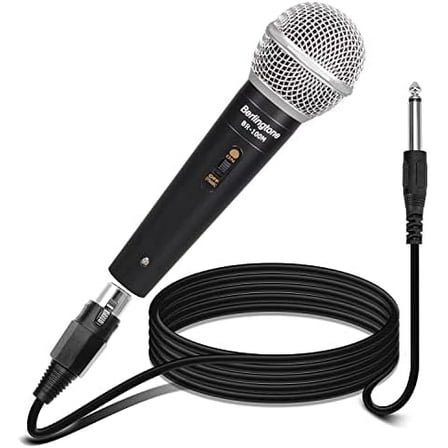 Dynamic Vocal Microphone - Metal Casing, Microphone for Singing, Speaking, Wired, 25ft XLR Cabel, Cardioid, with ON/Off Switch, Black/Silver$$Music