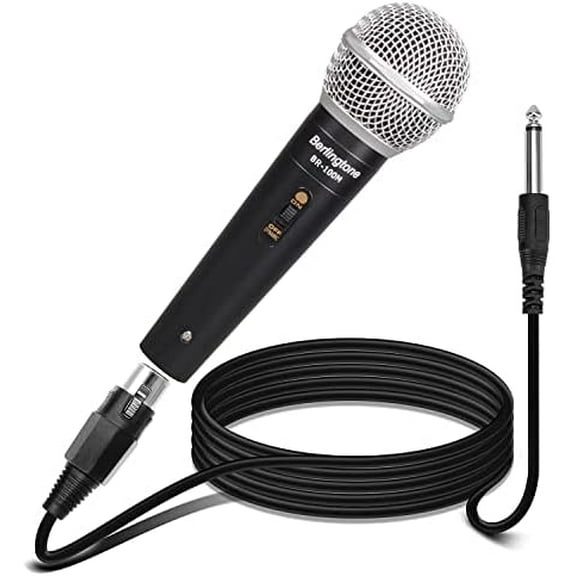 Dynamic Vocal Microphone - Metal Casing, Microphone for Singing, Speaking, Wired, 25ft XLR Cabel, Cardioid, with ON/Off Switch, Black/Silver$$Music