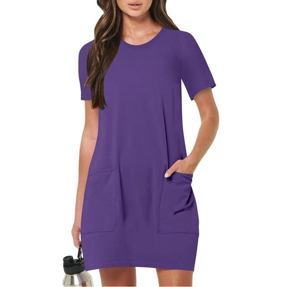 Summer Romper Dress for Women with Pockets,New Trendy 2025 Loose Fit Short Sleeve Ruched Sheath T-Shirt Dress
