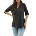 thumbnail image 4 of VERABENDI Women's Plus Size Tops 3/4 Sleeve Shirts Dressy Casual Metal Buckle V-Neck Tunic Blouses,M-4XL, 4 of 11