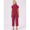 thumbnail image 5 of DARING DIVA Women's Capri Pajamas Short Sleeve Button Down Tops with Pants Set M Red, 5 of 7