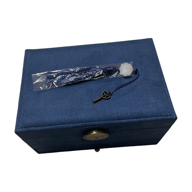 Caja de joyería de 3 capas Soporte de exhibición Regalo Elegante a prueba de rasguños Organizador de gran capacidad con cerradura para anillos de reloj Broche Comer Azul oscuro Fernando organizador de joyas