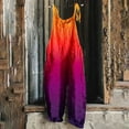 thumbnail image 2 of QATAINLAV Cotton Linen Jumpsuits for Women Casual Sleeveless Strap Overalls Fashion Gradient Print Rompers Loose Wide Leg One Piece Pants with Pockets Red L, 2 of 6