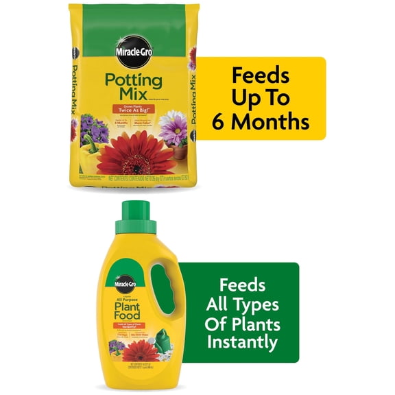 Miracle-Gro Container Plant Care Bundle, 25 qt Potting Mix and 32 oz Liquid All Purpose Plant Food