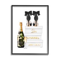 Stupell Industries Champagne Bubbly Black Heels Glam Shoe Boxes Beauty & Fashion Painting Black Framed Art Print Wall Art, 16 x 20