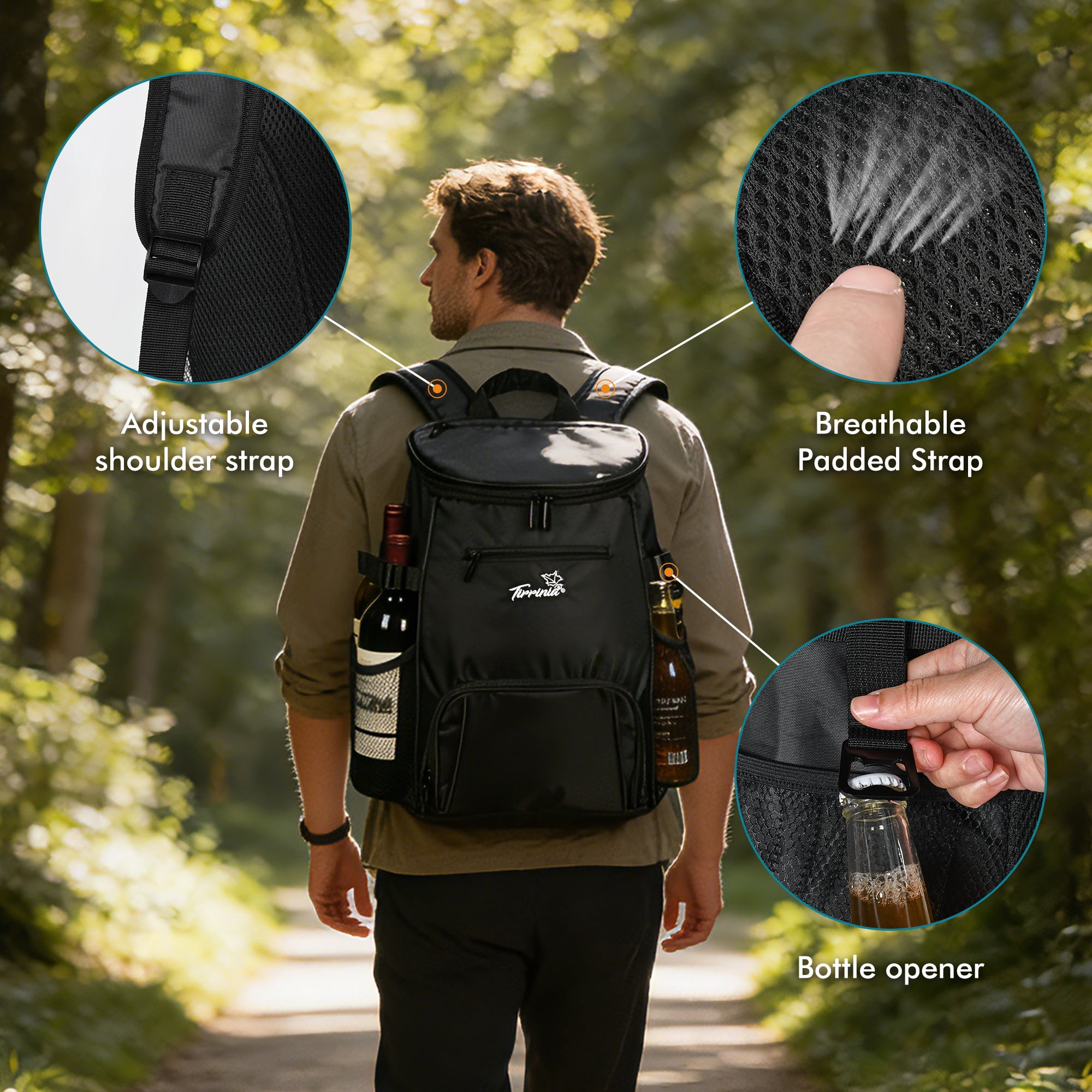 Tirrinia Cooler Backpack - 33 Cans Insulated Backpack Cooler for Men & Women, Soft Portable Lightweight Cooler Bag for Beach Travel, Picnic, Lunch, Hiking, BBQ, Camping