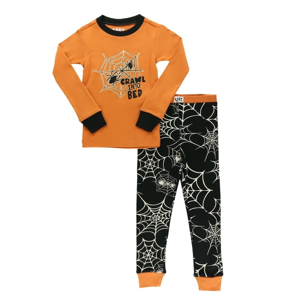 LazyOne Warm Long-Sleeve PJ Sets for Girls and Boys, Spiderweb, Funny