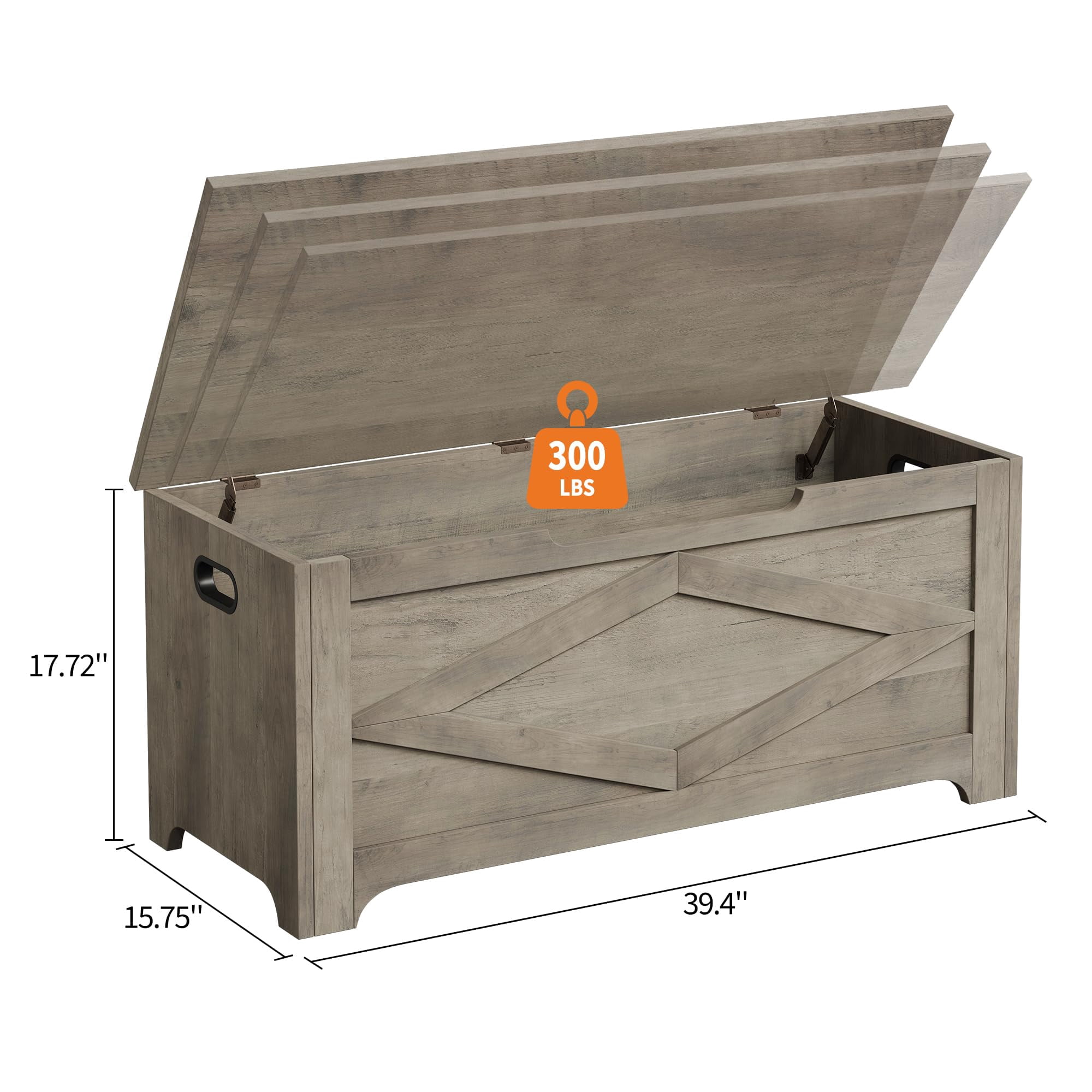 Juiluna 39.4" Storage Chest, Wooden Storage Bench with Safety Hinges, Easy Assembly, Large Toy Chest for Entryway, Living Room, Bedroom
