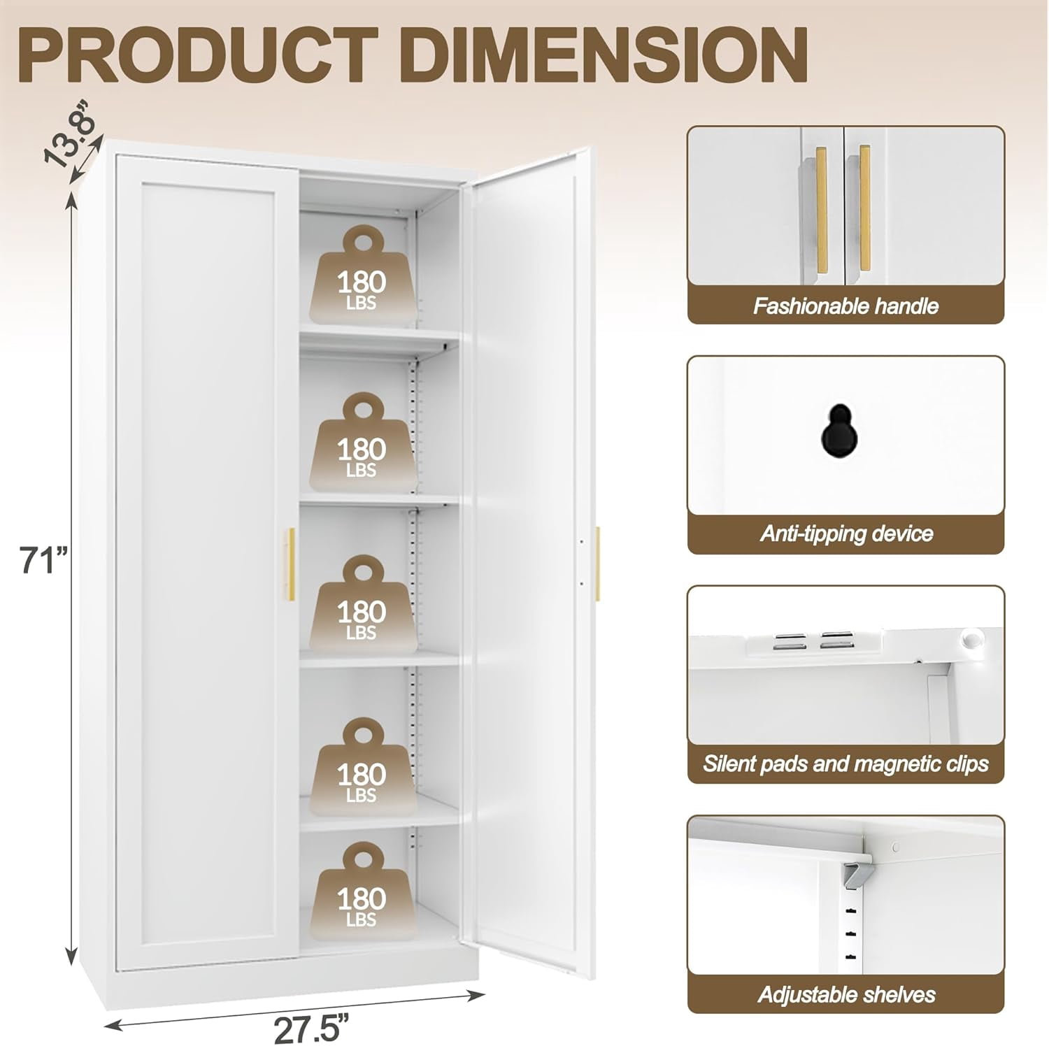 71" Tall Kitchen Pantry Cabinet, Metal Kitchen Pantry Storage Cabinet with Drawer and 2 Adjustable Shelves , Freestanding Pantry Cupboard for Living, Dining Room, White