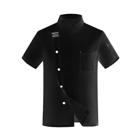 Mens Button Up Shirt Stand Collar Short Sleeve Chefs Jacket Classic Fit Thin Working Uniform Mens Shirts Casual