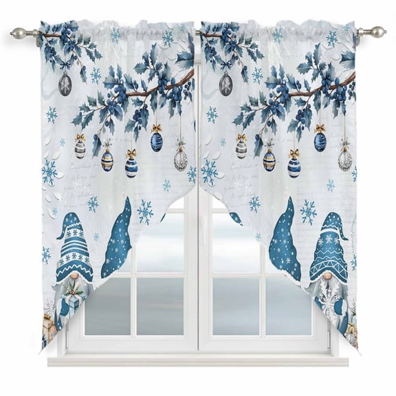 Blue Gnomes Christmas Swag Curtains for Kitchen/Bedroom/Living Room, Xmas Ball Gifts Botanical Snowflake Scalloped Curtains 63 Inch Long, Window Swag Topper Curtains Valances 2 Panels Set 36"x63"