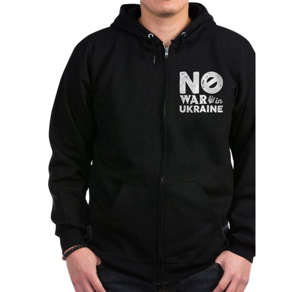 CafePress - No War In Ukraine Zip Hoodie (Dark) - Zip Hoodie, Classic Hooded Sweatshirt with Metal Zipper