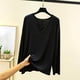 thumbnail image 1 of Blusa de pijama de manga larga para mujer, lisa, informal, a la moda, con cuello en V, de manga larga, para dormir, pijama para mujer, 1 of 3