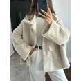 thumbnail image 4 of Chaqueta informal de lana de cordero con botones a presión y solapa para mujer, abrigo grueso liso a la moda con bolsillos y manga larga, prendas de vestir cálidas y elegantes para invierno 2024, 4 of 5