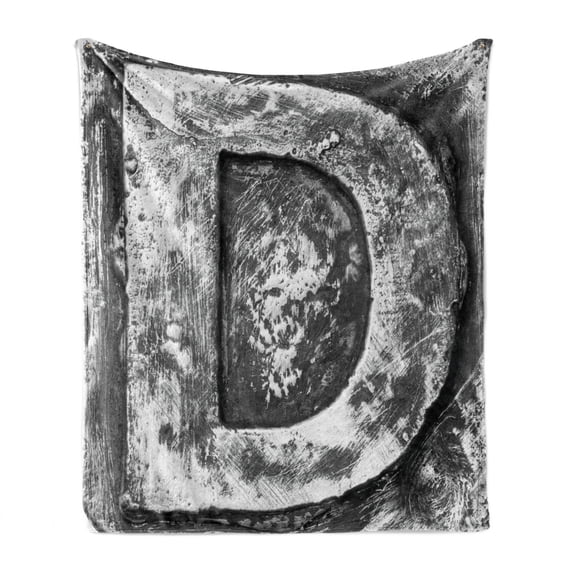 Letter D Soft Flannel Fleece Throw Blanket, Alphabet D Letter Reference to Someone's Name Symbolic Character Education Art, Cozy Plush for Indoor and Outdoor Use, 50" x 70", Black Grey, by Ambesonne