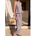 thumbnail image 4 of PRETTYGARDEN Womens 2 Piece Sets Summer Plaid Sleeveless Tops Wide Leg Pants Matching Lounge Set Beach Vacation Outfits, 4 of 10