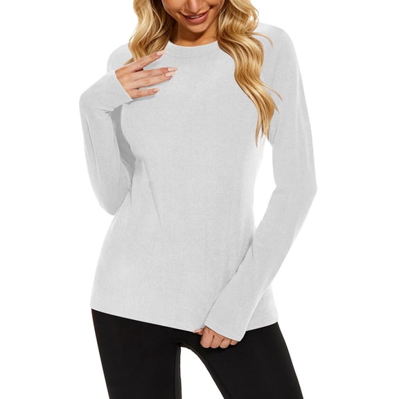 BLVB Thermal Shirts for Women Long Sleeve Tops Ladies Fleece Lined Undershirt Soft Crewneck Base Layer Tops for Winter Cold Weather
