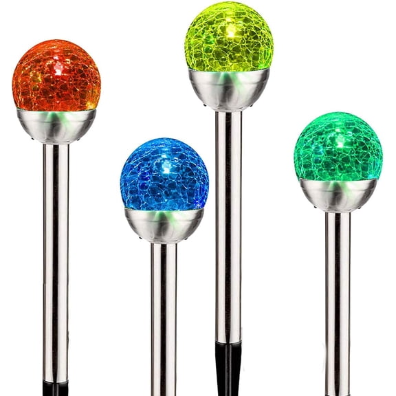LINLIN 4Pack Solar Glass Crackle Ball Pathway Light Outdoor Waterproof Solar Garden Path Lights Landscape Lighting Decoration