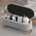 thumbnail image 3 of Modern Velvet Upholstered Ottoman with Metal Legs, Storage Bench for Bed Side, Entryway, Living Room/Easy Assembly,Gray, 3 of 14