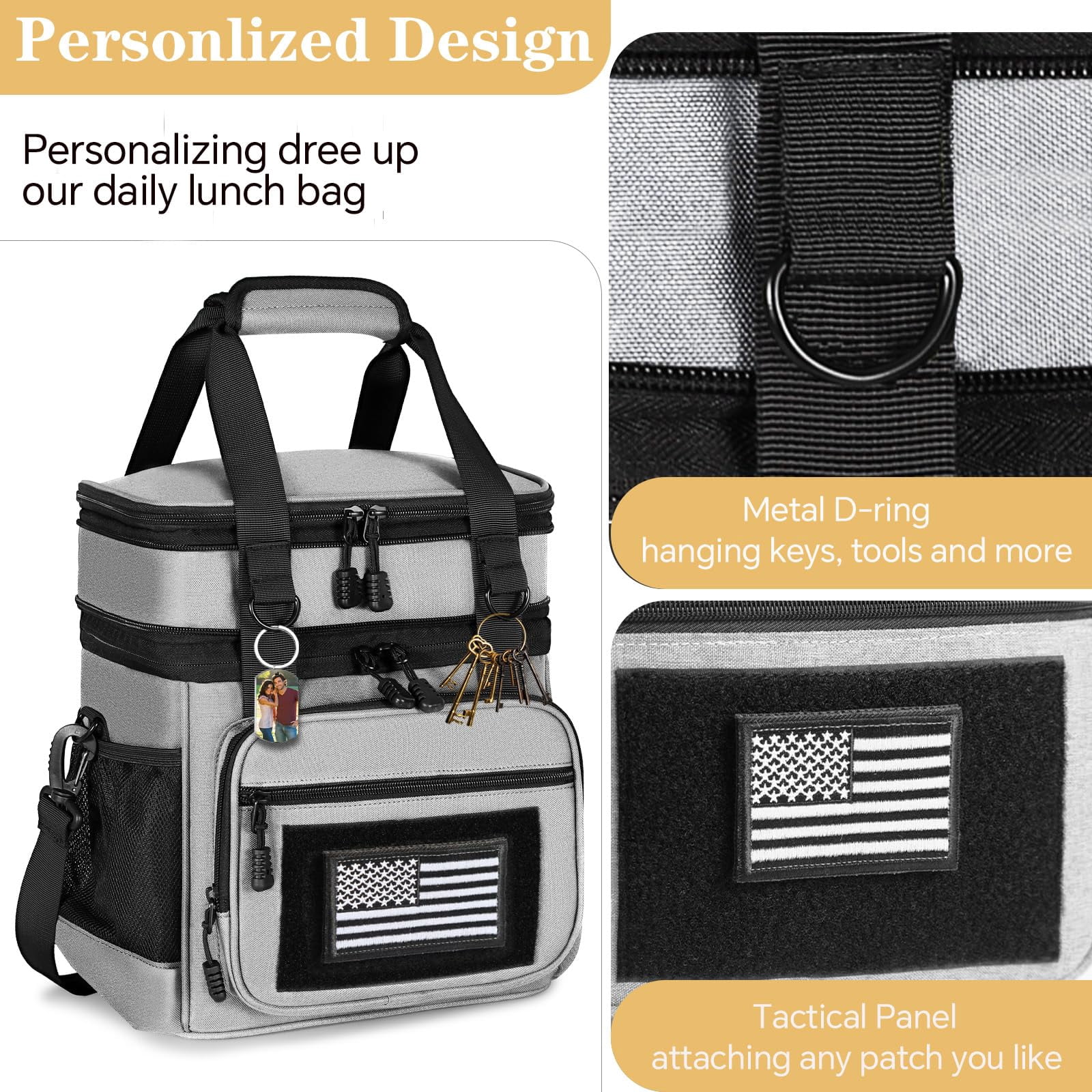 Lunch Box Cooler Bag - Expandable Insulated For Men Women Large Lunchbox Adults Work Shifts Outdoor Trips Grey 16l