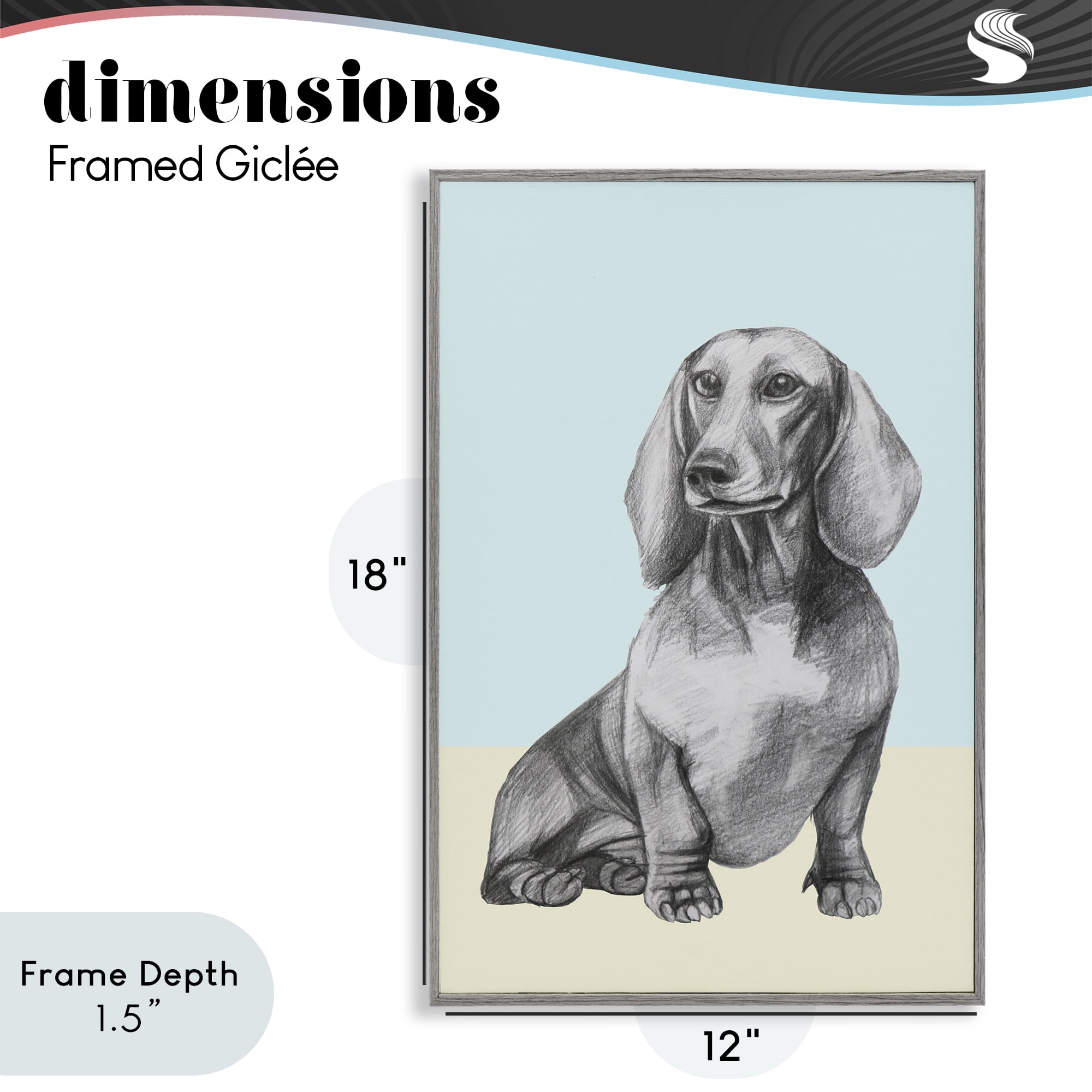 Stupell Industries Sitting Dachshund Sketch Gray Framed Giclee Art, design by Violeta Vollmer