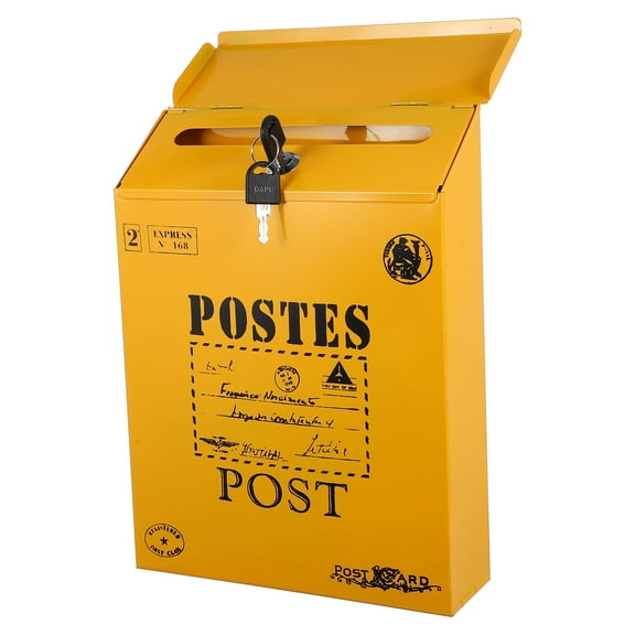 STOBOK 1Pc Rustic Style Lockable Post Box Wall Mount Iron Mailbox Yellow Color