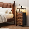 thumbnail image 2 of Eunos Tall Nightstand with Charging Station and LED for Bedroom, 4 Drawer with Storage Shelfs, Wood Grain Print, 2 of 8