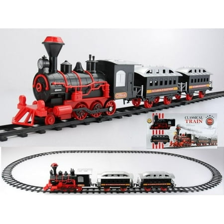 - 13-Piece Red and Black Battery Operated Lighted & Animated Classic Train Set with Sound