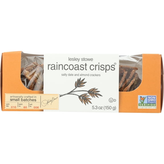 Pack of 12, Lesley Stowe Raincoast Crisps Salty Date and Almond Crackers, 5.3 oz