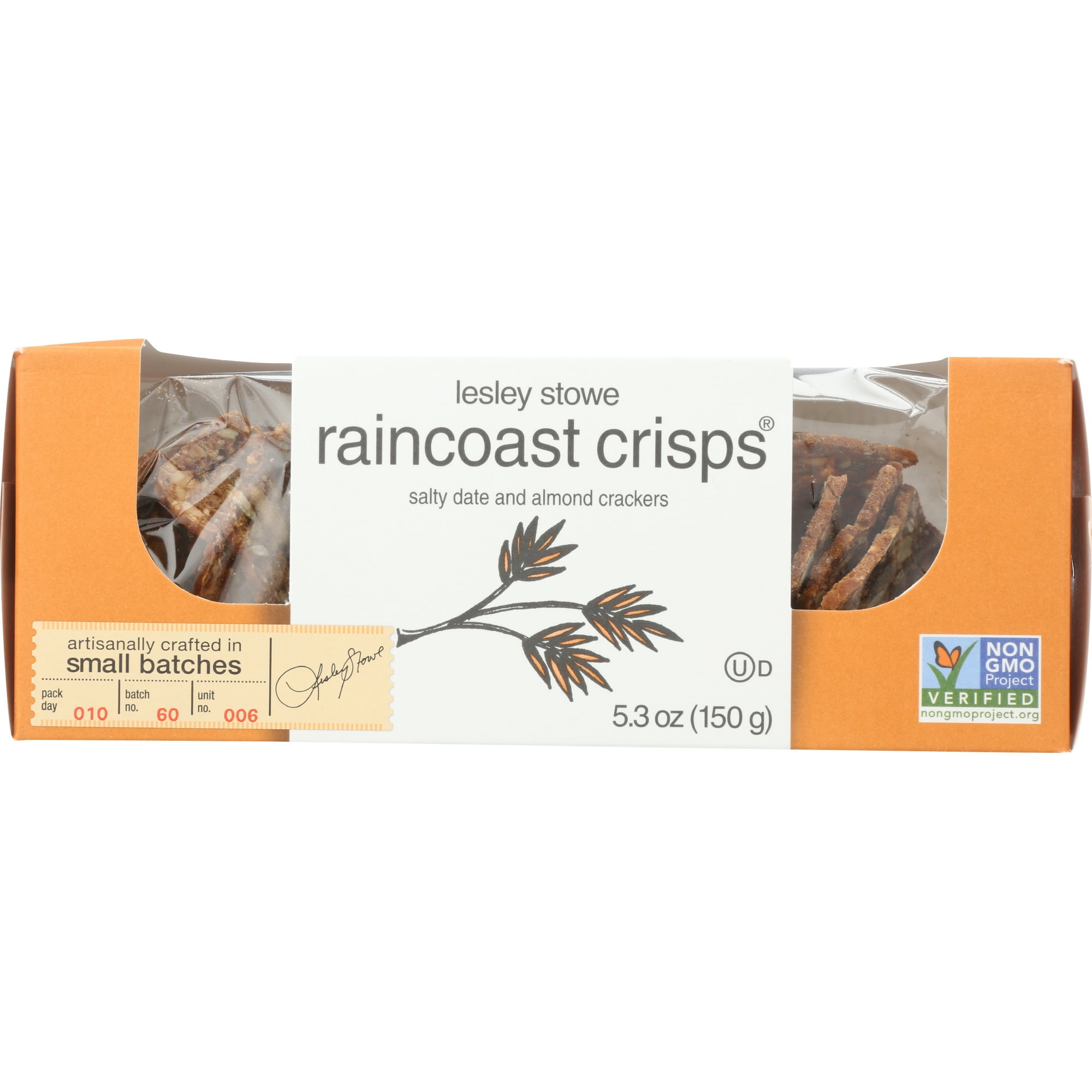 Pack of 12, Lesley Stowe Raincoast Crisps Salty Date and Almond Crackers, 5.3 oz