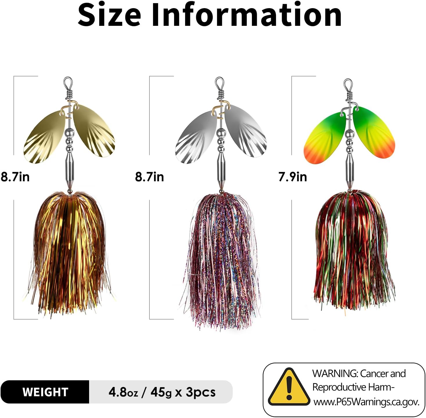 QualyQualy Fishing Spinner Bait 3pcs, Musky Bucktail Spinnerbait with Double Blades for Pike, Bass, and Trout,Multiple Color Fishing Lures for Freshwater Saltwater