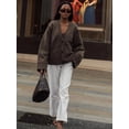 thumbnail image 3 of Elegant Solid V Neck Pocket Cardigan Women Casual Long Sleeves Single-breasted Loose Sweater 2024 New Autumn Lady Streetwear, 3 of 5