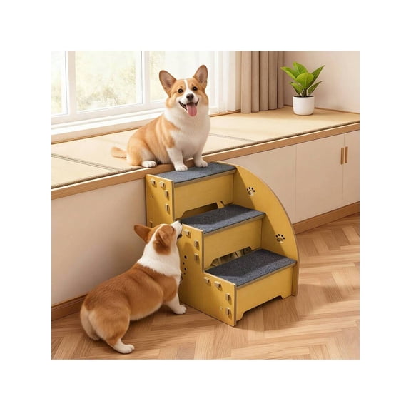 Pet Stairs for Small Dogs and Cats, 3-Tier Dog Steps for High Bed and Couch, Foldable Pet Ladder with Non-Slip Surface, Stable Ramp, Grey
