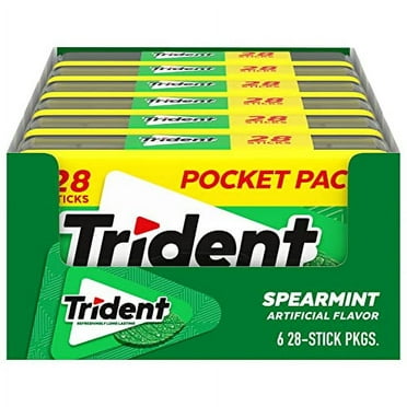 Trident Spearmint Sugar Free Gum, 6 Pocket Packs of 28 Pieces (168 Total Pieces)