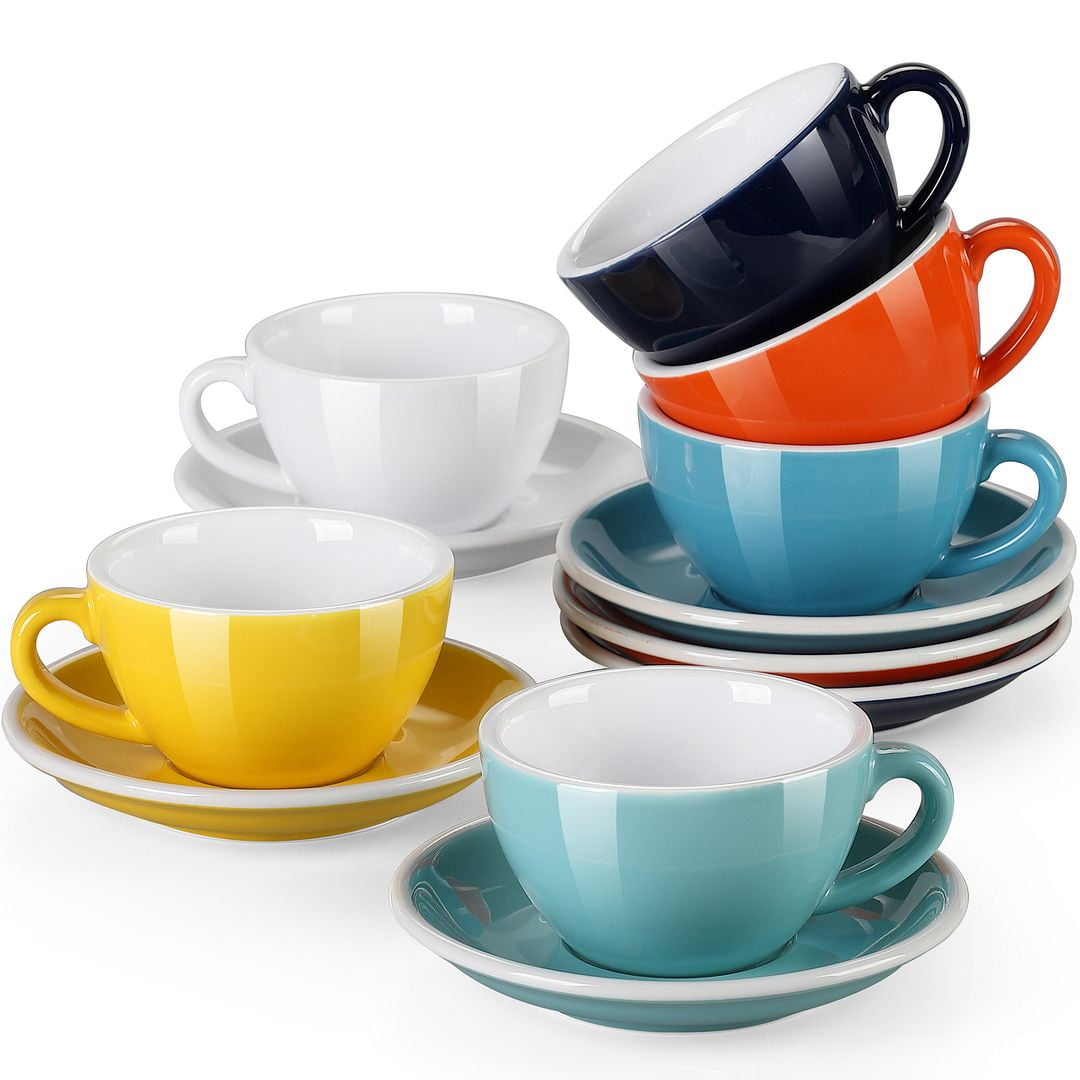 Deagourmet VENTO 4pc White Porcelain Coffee Tea Cup & Saucer Set 