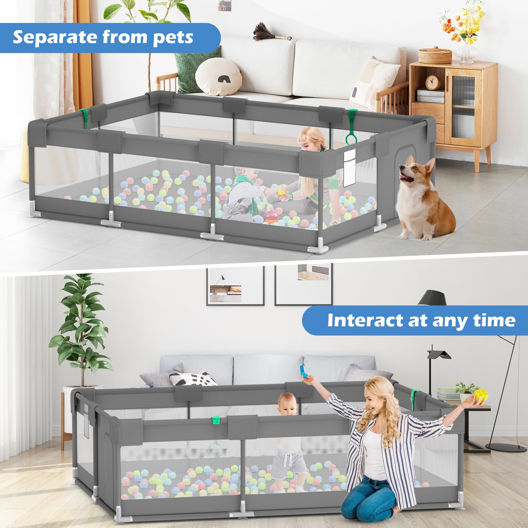 babyeap Baby Playpen,71*50 Inch Extra Large Baby Playards for Babies and Toddlers,Fence Baby Play Yards for Indoor & Outdoor with Breathable Mesh,Dark Gray