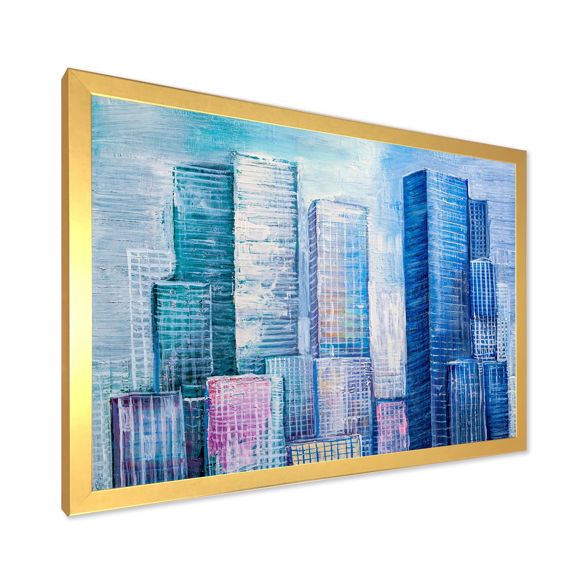 Designart 'Abstract Style Cityscape Panorama Skyscrapers I' Modern Framed Art Print