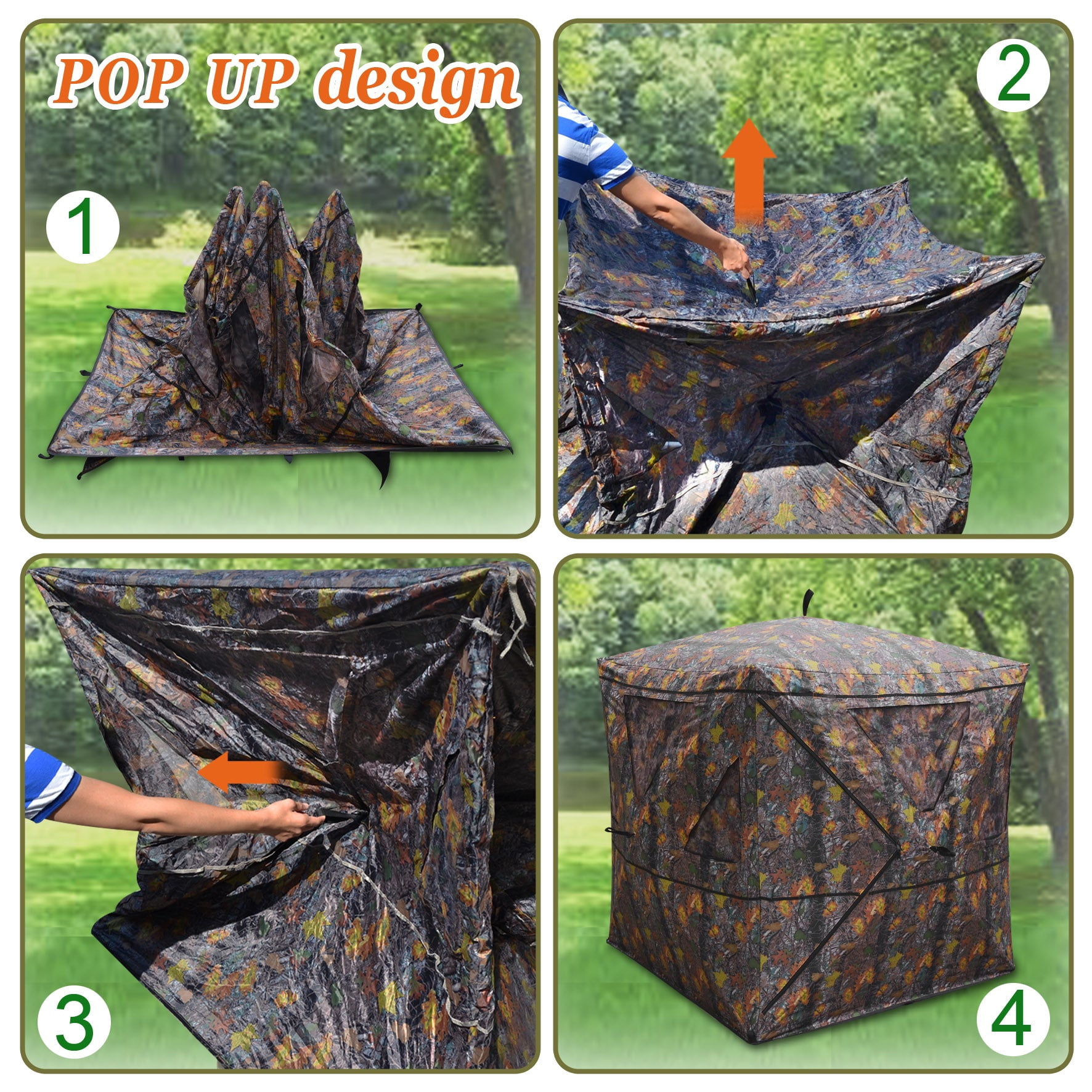 SUNNYOUTDOOR 2-3 Person Camouflage Hunting Blind Ground Archery Portable Pop Up Hunting Tent