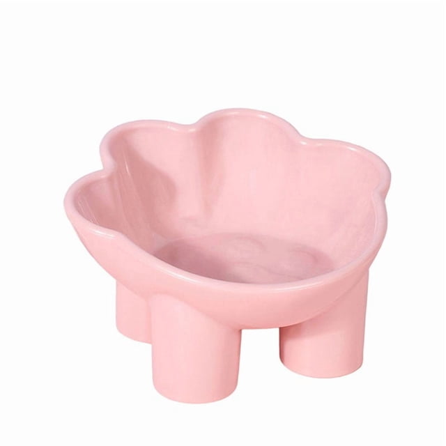 Pink Elevated Raised Cat Food And Water Bowl Large Capacity Pet Dish In Pink Color Anti Whisker Fatigue Design Wide Shallow Feeding Bowl For Comfortable Eating