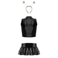 thumbnail image 5 of Sxiwei Womens 3 Piece Shiny Metallic Astronaut Cosplay Costume Latex Crop Top Skirts with Headband Black L, 5 of 6