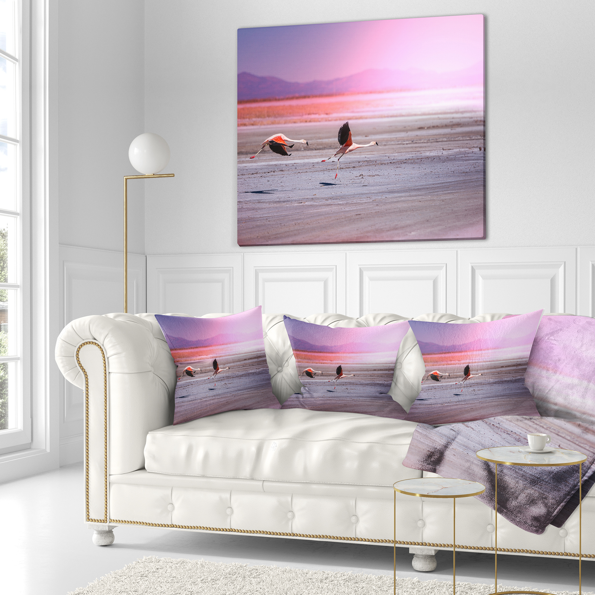 Designart Flying Pair of Cute Flamingos - Animal Throw Pillow - 18x18