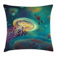 thumbnail image 1 of Fantasy Art Decor Throw Pillow Cushion Cover, Giant Jellyfish and Diver in the Sea Underwater Submarine Aquatic Art, Decorative Square Accent Pillow Case, 20 X 20 Inches, Teal Purple, by Ambesonne, 1 of 2